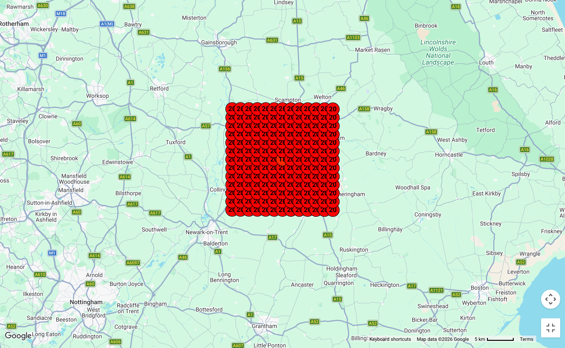 Rank tracking heatmap showing all positions 20+ before SEO work